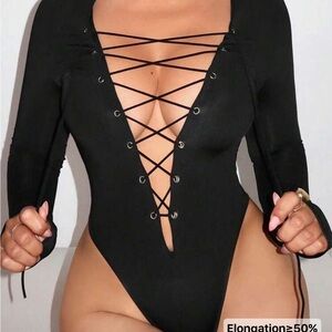 SHEIN Black Crisscross Front Bodysuit